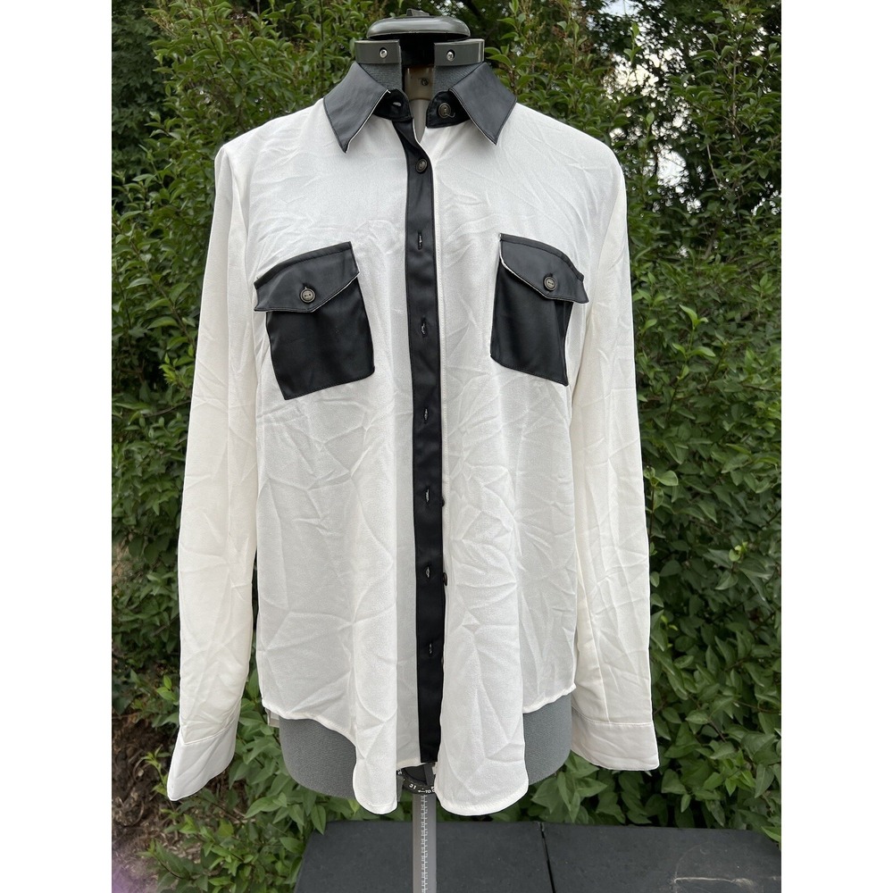 Mine Blouse Cream/Black Woolens Size M‎ EUC